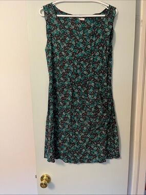 Sleeveless Black Mini Dress with Teal Floral Print